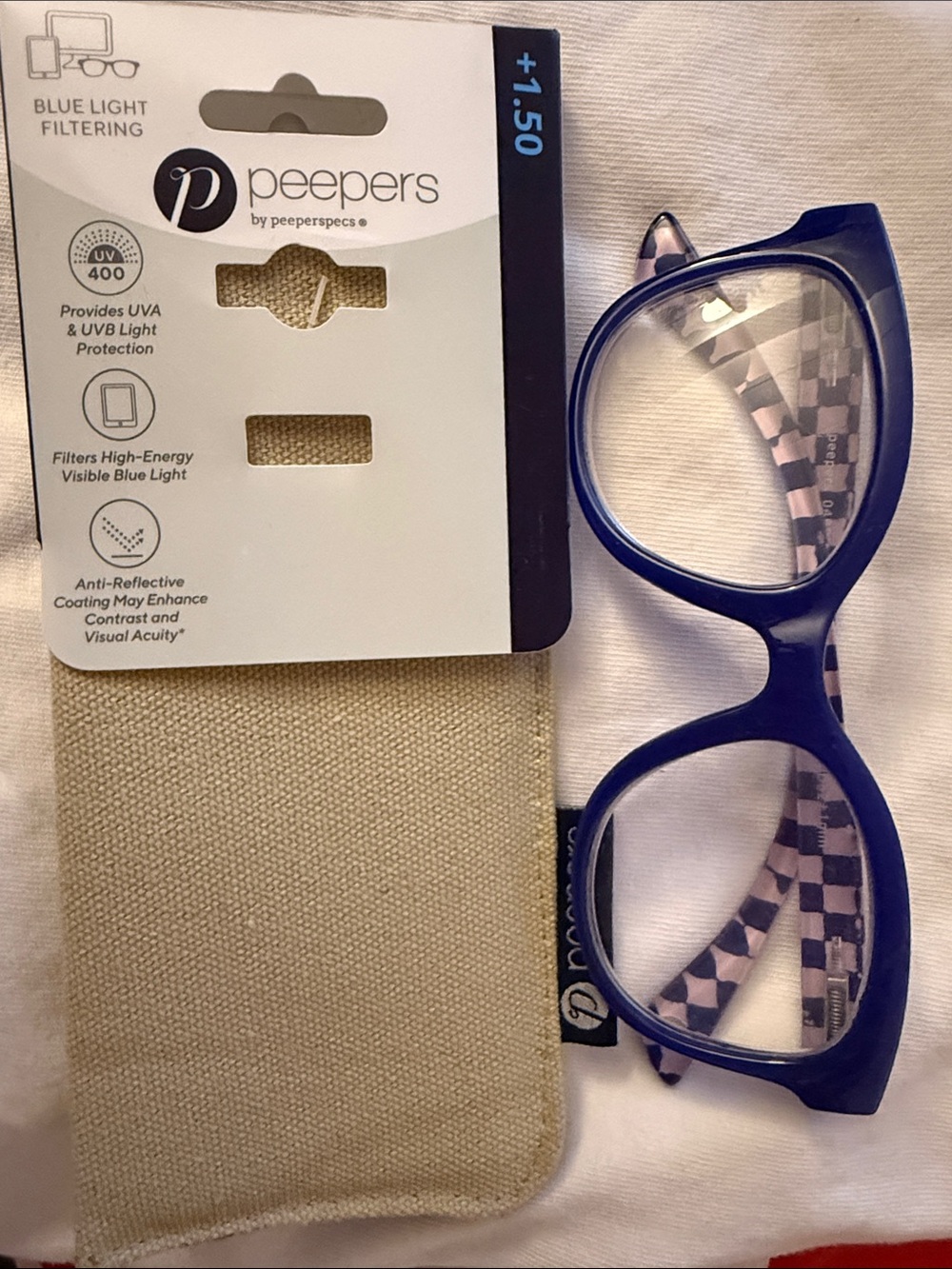 Peepers Blue Cat-Eye Reading Glasses with Blue Light Filtering